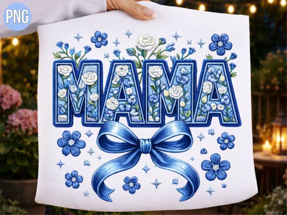 Download Blue Floral Mama Embroidery PNG T-SHIRT - Floral mama embroidery Collection